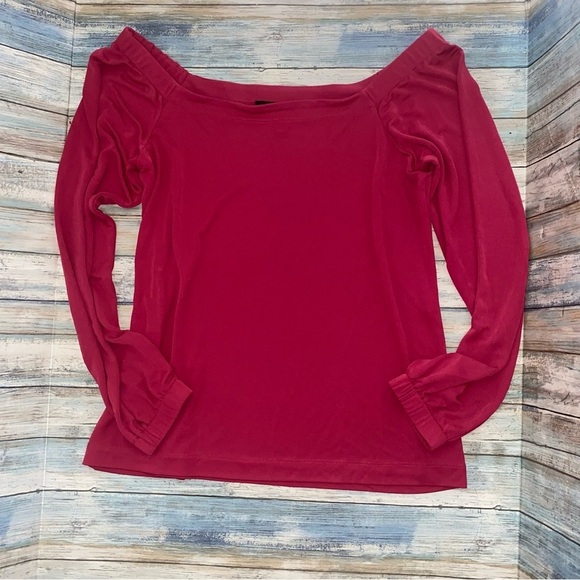 White House Black Market Red Knit Off The Shoulder Blouse - Picture 2 of 6